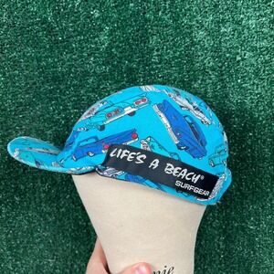 VTG Life's A Beach Surfgear Hat Men's Blue Car AOP Print Stretchback Cycle 80s